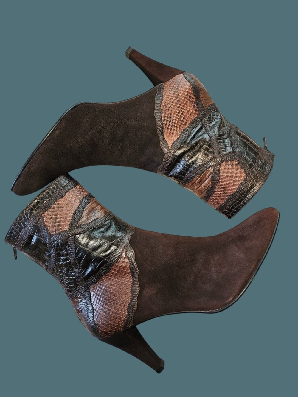 Stuart Weitzman Brown Suede Animal Skin Print Pointed Toe  Booties Women 10M - Picture 5 of 13